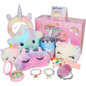 Unicorn Toys for Girls Age 4 5 6 7 8, Kids Unicorn Gifts for Girls Birthday Gifts with Light Up Plush Stars Pillow/Crossbody Bag/Water Bottle/Headband/Soft Plush Toys Set for Teens Christmas