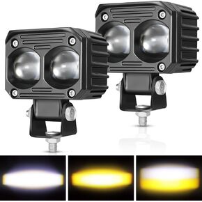 OFFROADTOWN LED Motorcycle Driving Fog Lights, 2.5 Inch 2PCS 40W Dual Color LED Pods Spot LED Driving Light Off-Road Light LED Ditch Light LED Fog Lights for Motorcycle ATV UTV SUV Trucks Boat