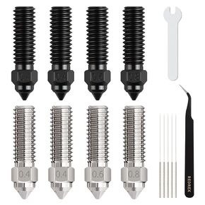 K1 Max Nozzles Kit High Speed Printhead-2Pcs 0.4mm+1Pc 0.6mm+1Pc 0.8mm Hardened Steel and Nickel-Plate with Cleaning Tools Support High-Temp Printing for K1&K1 Max,CR-M4,CR10 SE and Ender 3 V3 KE
