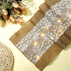 Tiamon 2 Pieces Burlap Table Runner with LED String Lights Burlap Lace Vintage Table Runner Rustic Country Thanksgiving Christmas Holiday Wedding Table Decoration Farmhouse Decor, 12 x 71 Inch in Kuwait