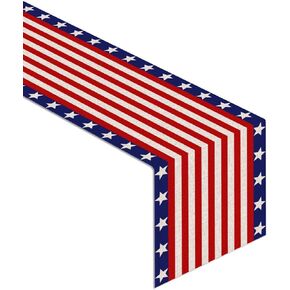 Linen 13x72'' Veterans Day Table Runner Labor Day American Stars and Stripes Flag Independence Day Kitchen Dining Room Table Patriotic Decoration (Red)