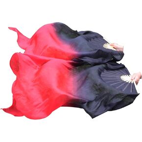 Winged Sirenny 43"(110 cm) Youth Worship Praise Fan Flag Streamers, Belly Dance Silk Fan Veil, Set of 2