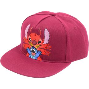 Disney Stitch Baseball Cap, Leroy Adjustable Adult Skater Snapback Hat with Flat Brim, Red, One Size