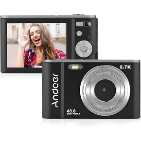 Andoer Portable Digital Camera 48MP 2.7K 2.88-inch IPS Screen 16X Zoom Auto Focus Self-Timer 128GB Extended Memory Face Detection Anti-Shaking with 2pcs Batteries Hand Strap Carry Pouch
