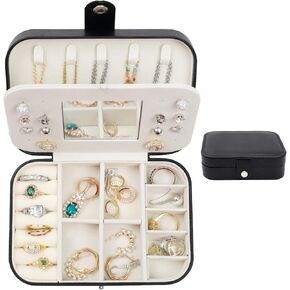 Yochus Blue Travel Jewelry Box with Mirror, PU Leather Small Jewelry Organizer for Women Girls, Portable Mini Travel Case Display Storage Holder Boxes for Stud Earrings, Rings, Necklaces, Bracelets