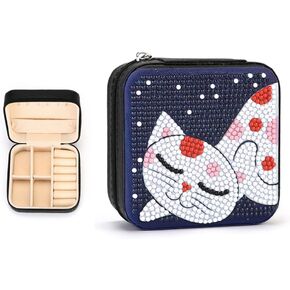 Diamond Painting Jewelry Organizer Box, Small Travel Jewelry Box for Girls, Portable PU Leather Jewelry Case, Ring Necklace Earrings Bracelet Organizer, black