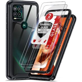 حافظة هاتف LeYi لهاتف Moto G Stylus 5G، حافظة هاتف Motorola G Stylus 5G 2021 مع 2 واقي شاشة من الزجاج المقسى، حافظة هاتف شفافة متينة مقاومة للصدمات لكامل الجسم لهاتف G Stylus 5G 2021، أسود/شفاف