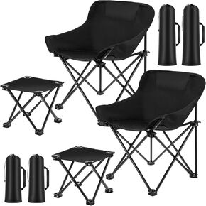 4 Pcs Portable Camping Chairs and Folding Stools with Carry Bags Compact Camp Chair Lightweight Camp Stool for Kids Adults Lawn Outdoor Hiking Travel Beach Picnic, Supports 330lbs