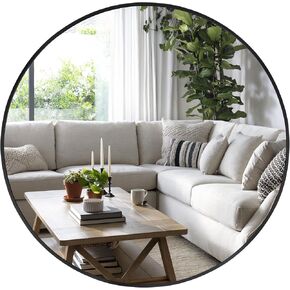 24 Inch Round Mirror, Black Round Mirror, Round Wall Mirror Aluminum Frame, Round Bathroom Mirror, Round Wall Mirror, Circle Mirrors for Wall, Living Room, Bedroom, Vanity, Entryway, Hallway