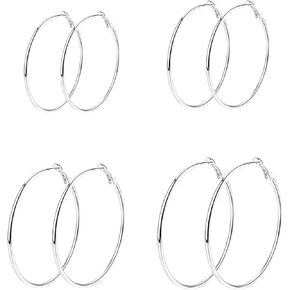 14K Gold Plated Hoop Earrings And Gold Big Hoop Earrings Set For Women Circle Huggie Hypoallergenic Lightweight Dangle Earrings 30mm/40mm/50mm/60mm 4 Pairs (gold)