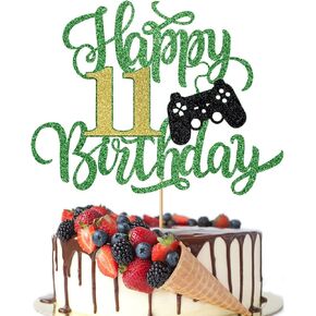 Green Glitter Happy 7th Birthday Video Game Cake Topper,Gaming Birthday Cake decoration,7 Year Old for Gamer Party/video game controller theme birthday party Decoration Supplies