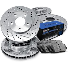 R1 Concepts Front Rear Brakes and Rotors Kit |Front Rear Brake Pads| Brake Rotors and Pads| Semi Metallic Brake Pads and Rotors |fits 2011-2012 Audi Q5