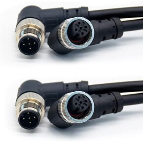 2 Pcs M12 5 Pins Cable Connector, M12 5 Pin Right Angle Connector Male to Female A-Coding AWG22 Unshield Aviation Socket Electrical Cable (1M)