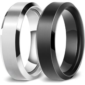Stainless Steel Rings for Men Women Wedding Ring, Basic Flat Rings, Polished Matt Finish Rings for Men - 2 Pack