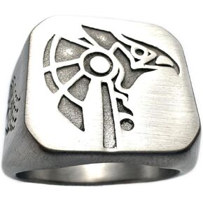 JWM Men's Stainless Steel Horus Rings Jewelry for Men Egyptian God Rings Eye of Horus Rings, Delicate Packaging