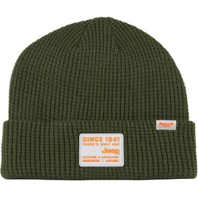 Jeep 1941 There's Only One Rubber Patch Logo Military Green Waffle Knit Beanie with Cuff Hat
