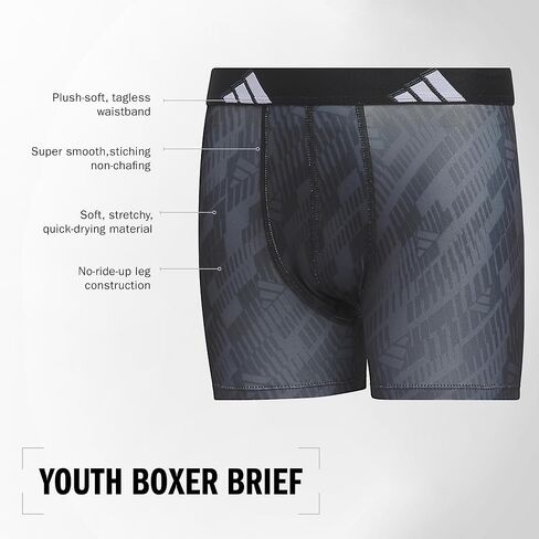 adidas Boys' Athletic Fit Microfiber Long Boxer Brief Underwear (4-Pack) Designed for Active Sport and All Day Comfort in Saudi Arabia