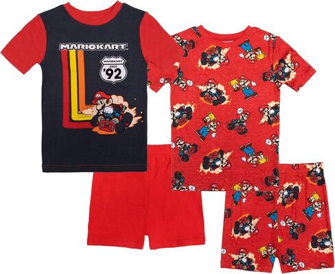 Super Mario Boys' Short Sleeve 4pc Pajama Shorts Set (4, Black/Red Mariokart) in Saudi Arabia