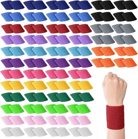 120 Pcs Wrist Sweatbands, Sports Wristbands for Men Women, Bulk Wrist Bands 80s Sweat Band for Tennis Basketball Outdoor in Saudi Arabia