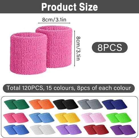 120 Pcs Wrist Sweatbands, Sports Wristbands for Men Women, Bulk Wrist Bands 80s Sweat Band for Tennis Basketball Outdoor in Saudi Arabia