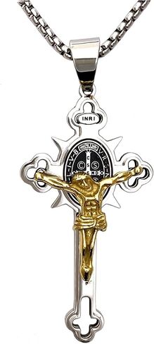 Stainless Steel St Benedict Crucifix Cross Pendants Necklace INRI in Kuwait