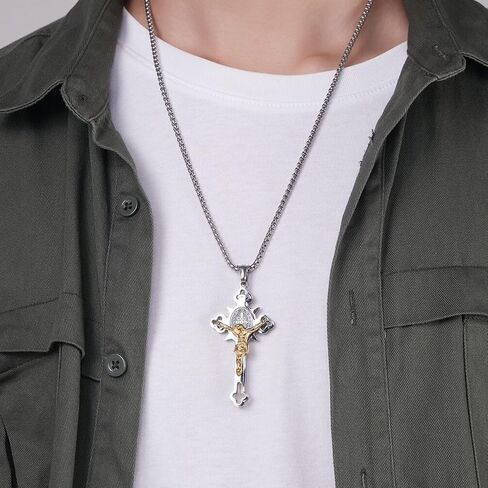Stainless Steel St Benedict Crucifix Cross Pendants Necklace INRI in Kuwait