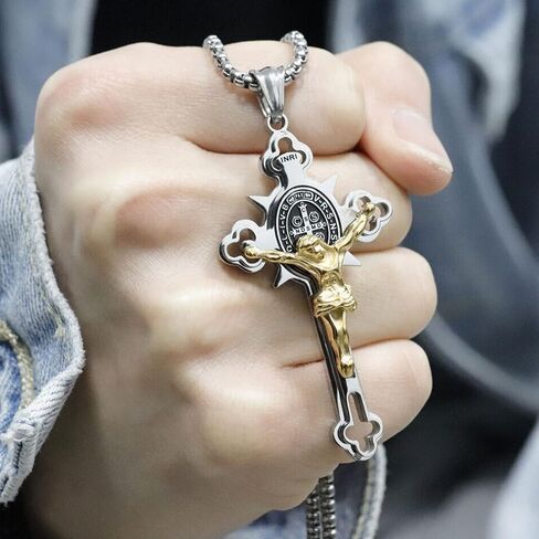 Stainless Steel St Benedict Crucifix Cross Pendants Necklace INRI in Kuwait