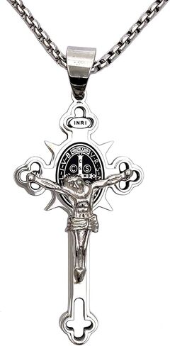 Stainless Steel St Benedict Crucifix Cross Pendants Necklace INRI in Kuwait