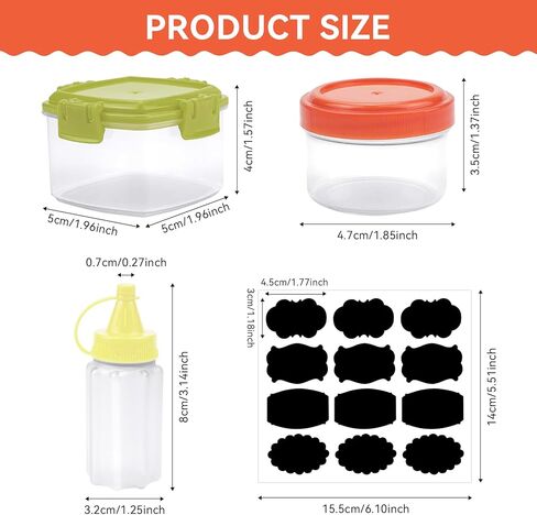 12 قطعة من زجاجات الصلصة البلاستيكية الصغيرة، صندوق توابل صغير، زجاجات ضغط التوابل، حاويات تزيين السلطة لملحقات المطبخ للشواء في الهواء الطلق (أصفر/برتقالي/أخضر/رمادي) in Kuwait