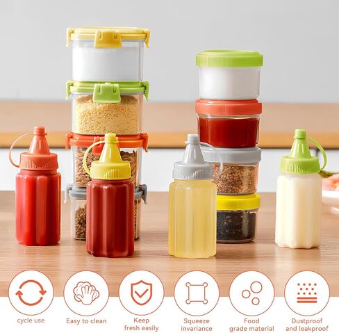 12 قطعة من زجاجات الصلصة البلاستيكية الصغيرة، صندوق توابل صغير، زجاجات ضغط التوابل، حاويات تزيين السلطة لملحقات المطبخ للشواء في الهواء الطلق (أصفر/برتقالي/أخضر/رمادي) in Kuwait