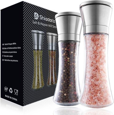 Fillable Stainless Steel Grinder Set, Adjustable Coarseness Salt And Pepper Grinder, High Glass Blender That Can Be Used for Pepper, Cumin, Sea Salt, Mung Bean (2 Pack) in Saudi Arabia