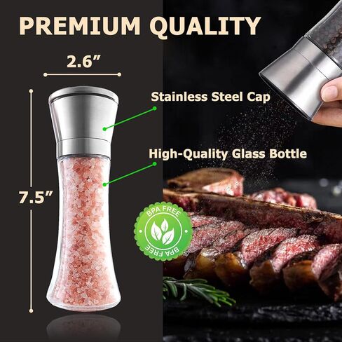 Fillable Stainless Steel Grinder Set, Adjustable Coarseness Salt And Pepper Grinder, High Glass Blender That Can Be Used for Pepper, Cumin, Sea Salt, Mung Bean (2 Pack) in Saudi Arabia