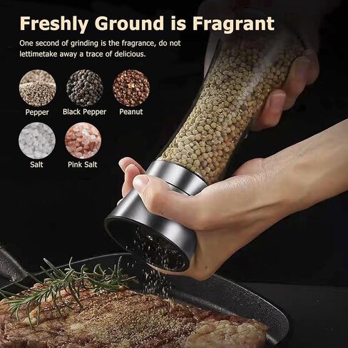 Fillable Stainless Steel Grinder Set, Adjustable Coarseness Salt And Pepper Grinder, High Glass Blender That Can Be Used for Pepper, Cumin, Sea Salt, Mung Bean (2 Pack) in Saudi Arabia
