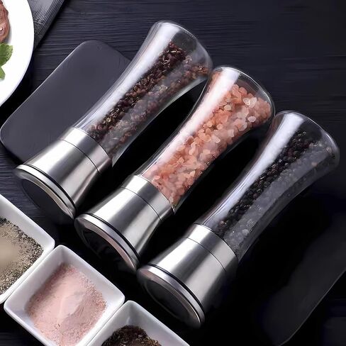 Fillable Stainless Steel Grinder Set, Adjustable Coarseness Salt And Pepper Grinder, High Glass Blender That Can Be Used for Pepper, Cumin, Sea Salt, Mung Bean (2 Pack) in Saudi Arabia
