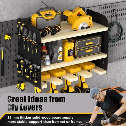 منظم أدوات الطاقة على الحائط، منظم أدوات لاسلكي، رف تخزين أدوات تنظيم المرآب، 3 طبقات و4 حامل مثقاب، منظم أدوات الطاقة، هدايا الآباء/عيد الميلاد للرجال (أسود، 3L-4H) in Kuwait
