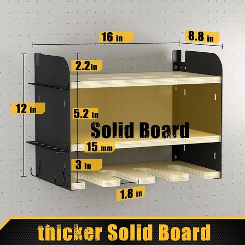 منظم أدوات الطاقة على الحائط، منظم أدوات لاسلكي، رف تخزين أدوات تنظيم المرآب، 3 طبقات و4 حامل مثقاب، منظم أدوات الطاقة، هدايا الآباء/عيد الميلاد للرجال (أسود، 3L-4H) in Kuwait