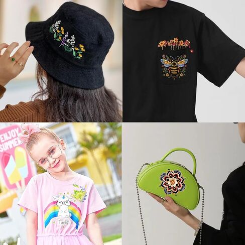 عصا وغرزة التطريز ورقة أنماط التطريز القابلة للذوبان في الماء مثبتات الخياطة مع الزهور المطبوعة مسبقا وأوراق نقل نمط للخياطة اليدوية in Kuwait