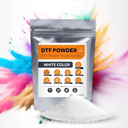 DTF Powder Adhesive White 500g/17.6oz, Hot Melt Adhesive, DTF Transfer Powder for Sublimation, Compatible with All DTF and DTG Printers, DTF Supply with DTF Film and Ink on Jeans T-Shirt in Kuwait