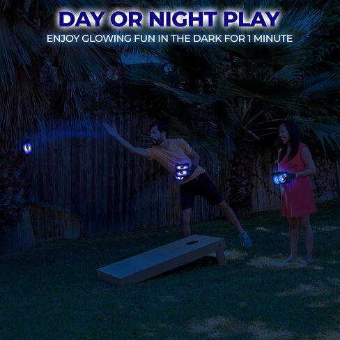 Glow Throw Light Up Cornhole Bags with LEDs - Regulation Size & Weight for Competition - Set 4 Dual Sided (Stick & Slick) Bean Bags, Backyard Fun for Family & Friends (Blue) in Saudi Arabia