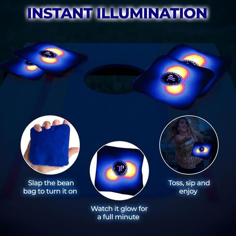 Glow Throw Light Up Cornhole Bags with LEDs - Regulation Size & Weight for Competition - Set 4 Dual Sided (Stick & Slick) Bean Bags, Backyard Fun for Family & Friends (Blue) in Saudi Arabia