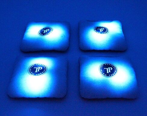 Glow Throw Light Up Cornhole Bags with LEDs - Regulation Size & Weight for Competition - Set 4 Dual Sided (Stick & Slick) Bean Bags, Backyard Fun for Family & Friends (Blue) in Saudi Arabia