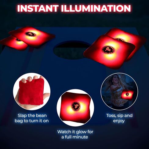 Glow Throw Light Up Cornhole Bags with LEDs - Regulation Size & Weight for Competition - Set 4 Dual Sided (Stick & Slick) Bean Bags, Backyard Fun for Family & Friends (Blue) in Saudi Arabia