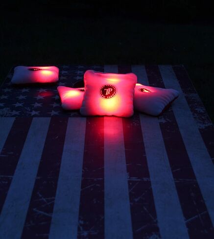 Glow Throw Light Up Cornhole Bags with LEDs - Regulation Size & Weight for Competition - Set 4 Dual Sided (Stick & Slick) Bean Bags, Backyard Fun for Family & Friends (Blue) in Saudi Arabia