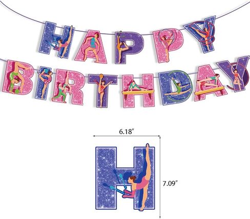 37 قطعة من لوازم حفلات الجمباز بما في ذلك لافتة عيد ميلاد سعيد، وغطاء كعكة الجمباز وأغطية الكب كيك، وبالونات الجمباز، وحفلة موضوع الجمباز للياقة البدنية لتزيين حفلات أعياد الميلاد للفتيات in Kuwait