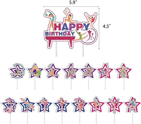 37 قطعة من لوازم حفلات الجمباز بما في ذلك لافتة عيد ميلاد سعيد، وغطاء كعكة الجمباز وأغطية الكب كيك، وبالونات الجمباز، وحفلة موضوع الجمباز للياقة البدنية لتزيين حفلات أعياد الميلاد للفتيات in Kuwait