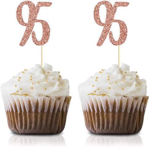 Rose Gold 95th Birthday Cupcake Topper, 24-Pack Number 95 Glitter Happy Birthday Party Cupcake Toppers, Decorations in Saudi Arabia