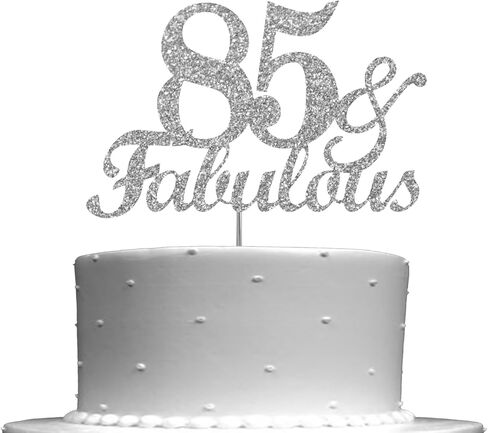 قطعة علوية رائعة للكعكة لامعة فضية 85، أفكار ديكورات حفلات عيد الميلاد الـ 85، ديكور عالي الجودة، بريق قوي مزدوج الجوانب، عصا أكريليك. صنع فى أمريكا in Saudi Arabia