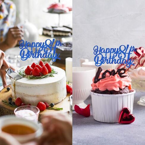 غلاف كعكة عيد الميلاد الأزرق السعيد 84، زينة كعكة عيد الميلاد باللون الأزرق الملكي اللامع حتى 84 عامًا، توريد in Saudi Arabia
