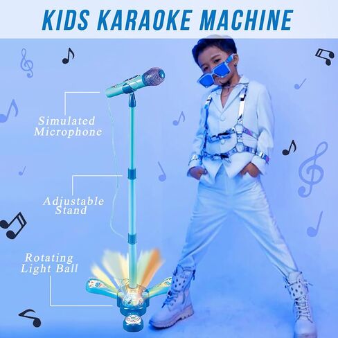 Kids Karaoke Machine with Adjustable Stand,Kids Microphone Music Sing Along with Flashing Stage Light and Pedals Gift for Kids (Blue) in Saudi Arabia