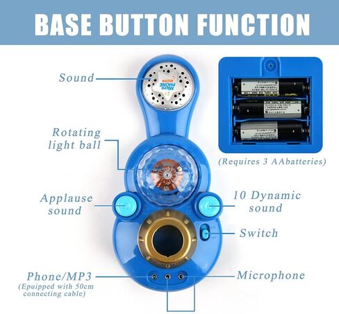 Kids Karaoke Machine with Adjustable Stand,Kids Microphone Music Sing Along with Flashing Stage Light and Pedals Gift for Kids (Blue) in Saudi Arabia